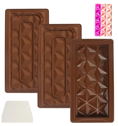 Chokladform silikon, 3 st. chokladform djup silikon choklad, djup diamant choklad silikonform med skrapa chokladformar för choklad godis