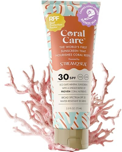 STREAM2SEA Coral Care - Reef Safe Sunscreen SPF 30 Travel Size - First Reef-Approved Natural Mineral Sunblock Boosts Coral Growth Water-Resistant, Non-Toxic, Biodegradable, Eco-Friendly - 75 ml