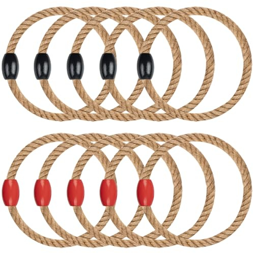 WOFEU 10 pièces Cordes de Lancer d'anneaux,Corde Ring Toss pour Adultes et Enfants, Lancer d'anneaux extérieurs pour et Jeux de Cour et Jeux de pelouse pour Anniversaires（Noir + Rouge）