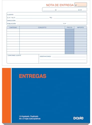 Dohe - Talonarios Notas de Entrega (10 uds.) - 50 Hojas Duplicadas (50 Hojas con 1 Copia), Tamaño A5 Apaisado 21x14,5 cm, Blocs en Español para Envíos de Mercancías, Material de Oficina
