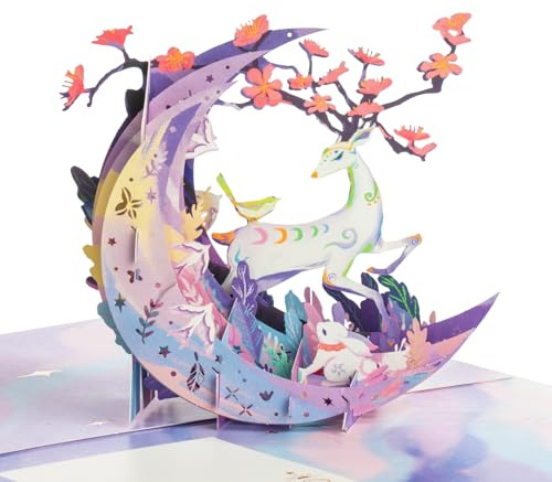 Fanimyholy Carte Pop-Up Petit Cerf, Carte Anniversaire 3D, Cadeau de Car-te D'anniversaire en 3D, Pop-Up-Cart-es de Vœux, Magnifique et élégante Sculpture en Papier en Relief