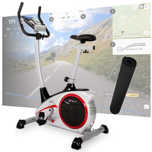 Christopeit AL 2 / AL 2 S Vélo d'appartement ergomètre jusqu'à 150 kg, 24 niveaux de résistance, système de freinage magnétique 9 kg, silencieux, ordinateur doux au toucher (AL 2 S Digital avec tapis