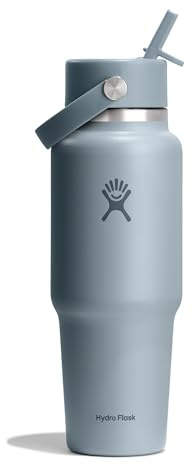 Hydro Flask – Wide Flex Straw Travel Bottle 946 ml (32 oz) – Stainless Steel, Leakproof, Fits Most Cupholders – Insulated Cold 24 Hrs – Wide Mouth, Ice Cube Friendly – Shale Gray