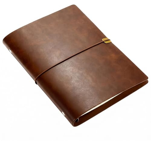 QWORK® Quaderno A5 ricaricabile, raccoglitore ad anelli a 6 anelli, diario da viaggio vintage PU marrone, per affari, scrivere, pianificare