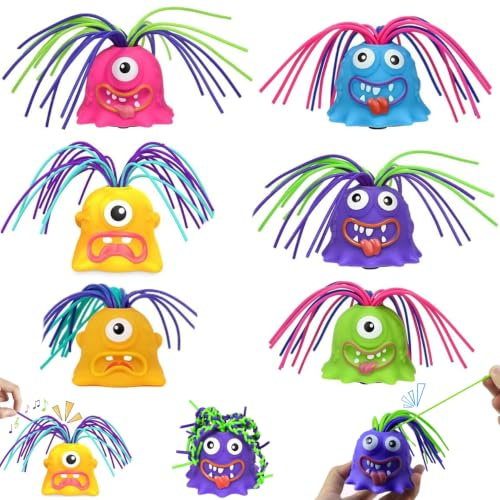 6 pièces jouet monstre amusant tirant les cheveux, dessin animé pour enfants, adolescents et adultes, jouet anti-stress, différents sons, cris de stress, mignons Fidget criant, jouets fantaisie
