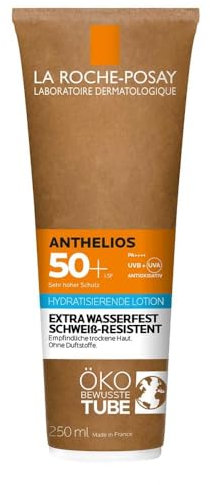 La Roche Posay Anthelios Sonnenmilch LSF 50+, Hydratisierende Lotion für empfindliche und trockene Haut, Mit hohem UV-Lichtschutz, Umweltfreundliche Tube aus Pappe, 75 ml