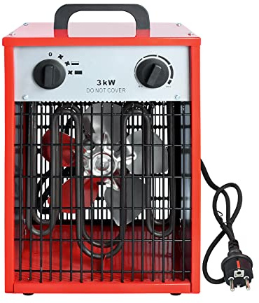UISEBRT Elektrisk värmefläkt 3 KW 220 V – byggvärmare, elektrisk värmare, värmeaggregat, värmefläkt med termostat och 4 värmenivåer (3 kW)