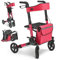 Juskys Rollator Vital rot - Gehhilfe faltbar & leicht aus Aluminium bis 130 kg - Laufhilfe höhenverstellbar mit Sitz, Tasche & Regenschirmhalterung
