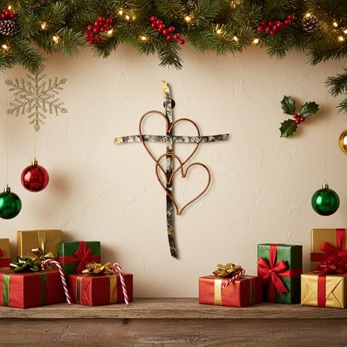 RELY+ Entwined Hearts Wall Cross Metal 13 X 9 Inch Entangled Heart Iron Wall Cross Love Heart Gift for Adult Living Room Decor Bedroom Wall Decorations