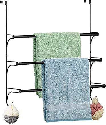 Over-the-Door Towel Rack - 3 Tier Hanging Expandable for Towels and Clothing - Black