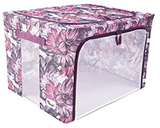 Periea ‘Beau’ Folding Collapsible Stackable Fabric Home Storage Boxes with Steel Frames (Pink Floral, Large)
