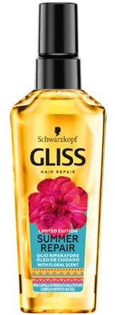 Schwarzkopf Gliss Olio Riparatore Summer Repair per Capelli Stressati dall'Estate, con Essenza Floreale, 75 ml