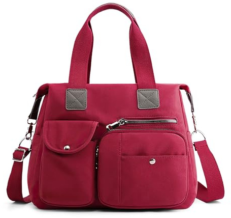 DIRRONA Borsa Tracolla Donna Borsa A Mano Casual - Borsa Tote Con Più Tasche Impermeabile E Resistente Tracolla Removibile Ideale Per Lavoro Università E Viaggio Rosso Borgogna