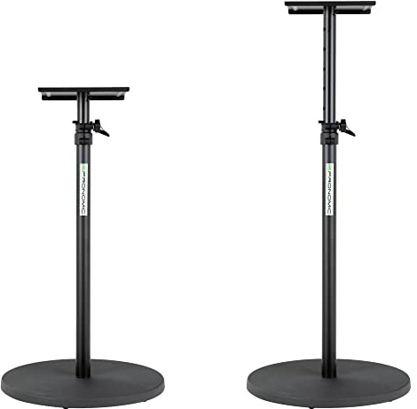 Pronomic SLS-128 BK Studio Monitor Stativ Paar - 2 Boxenständer für Studiomonitore - Ständer mit stabilem Rundsockel - Lautsprecherständer verstellbar von 75-123,5 cm - Ablagefläche 23 x 23 cm