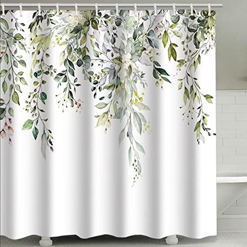Ezmine Floral Shower Curtain Waterproof Plant Bathroom Decoration Leaves Washable Bathroom Curtain Decor Quick-Drying Shower Curtain with 12 Hooks 180x180cm (71x71)