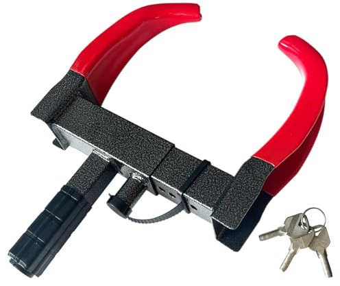 Dodomes Universal Wheel Lock Heavy Duty Security Tires Lock Trailer Wheel Clamp Lock Anti Theft for Car Trailers SUV Boat ATV's Motorcycle Golf Cart with 3 Keys (Red-Flower Grey)