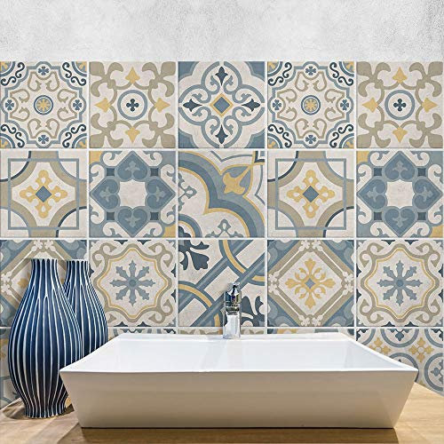 RE-COVERTILES - Adesivi per Piastrelle Bagno e Cucina 10 Pz 20x20 cm - PS00199 Decorazione murale in PVC Impermeabile mattonelle Mosaico Stile cementine Azulejos