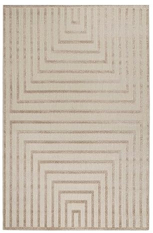 In-& Outdoor Teppich von Esprit wetterfest und farbecht mit Hoch-Tief-Effekt für Balkon, Terrasse, Garten, Küche, Flur, Wohnmobil und Camping – Carolina (160 x 225 cm, Creme beige)