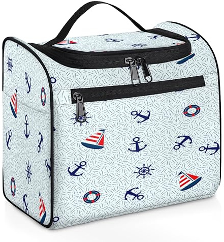 Sailboat Anchor Lifebuoy Cute Marine Makeup Bags Portable Cosmetic Bags Durable Waterproof with Hanging Hook Large Capacity Travel Makeup Bag for Travel Accessories Toiletries
