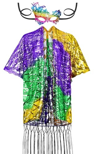 Frienda Mardi Gras Outfit for Women with Masks Mardi Gras Costume Accessories Set Masquerade Party Decorations for Carnival Costume Parade Party