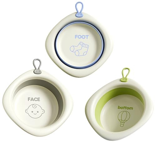 Bellglee 3-Pack Collapsible Wash Basin Set, Baby Kids Foldable Small Wash Basin, Portable Plastic Basins for Bottles, Travel, Camping, Laundry