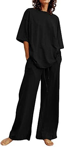 Awrvia alle angebote Zweiteiler Damen Baumwolle Leinen Jogginganzug Sommer Elegant Hosenanzug Modische Sportlich 2 Teiliges Set Schlanke Übergroßes Einfarbiges Freizeitanzug