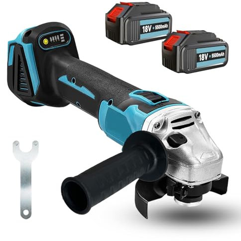 Akku-Winkelschleifer, Kompatibel mit Makita Bürstenlon,18V Kabelloses Trennschleifer Scheibe 125mm Schleifen mit 5500mAh Akku, 16 Zubehör，zum Entfernen von Farbe und Mörtel，Polier, zum Schleifen