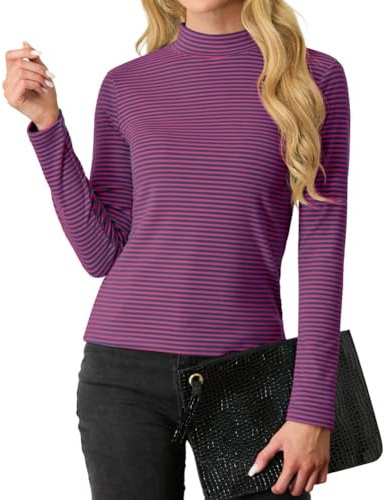 PrinStory Damsweatshirts långa ärmar tröjor dam stretch polotröja t-shirt smal passform toppar höst vinter ledig tunika toppar