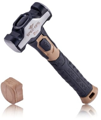 Spec Ops Tools Martello perforatore, mazza da 0,9 kg con cappuccio morbido rimovibile e manico bi-materiale ammortizzante e antivibrazioni, donato al 3% ai veterani, nero/marrone chiaro