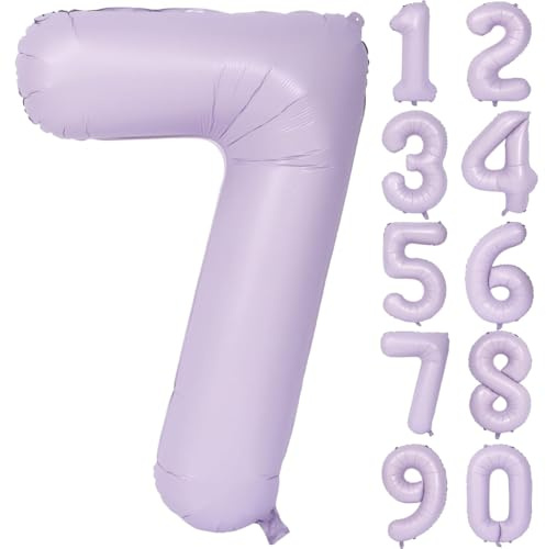 Palloncino viola da 101 cm, con numeri viola, grande palloncino viola chiaro, 7 palloncini in pellicola, numero 7, elio, ragazza, ragazzi, decorazione di compleanno, anniversario, feste