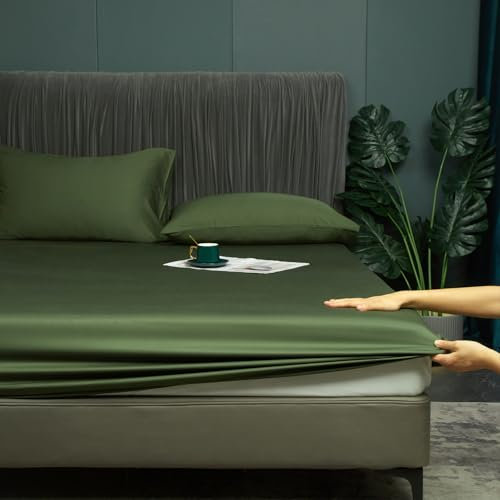 Bambus Spannbetttuch 160x200cm Grün Olivgrün Spannbettlaken 50% Bambus und Mikrofaser Bettlaken Betttuch Weich kühlend Atmungsaktiv Spannbetttuch 160 x 200 für Hohe Matratze bis 25-30 cm