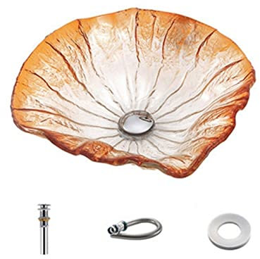 NSTVVEE Badezimmerwaschbecken, Unterbauwaschbecken, Badezimmer-Waschbecken, Aufsatzwaschbecken, gehärtetes Glas, handbemalt, Wasserfall-Auslaufbecken, Badezimmer-Waschbecken-Set, Badezimme