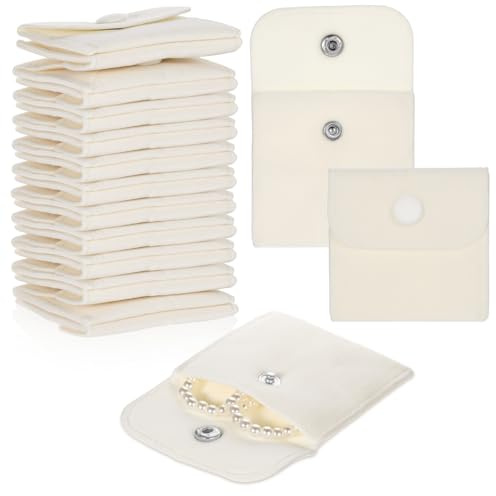 Psyqtsuary Sacchetti per gioielli in microfibra, 12 pezzi, piccoli sacchetti di velluto, con bottone automatico, 7 x 7 cm, piccoli sacchetti di stoffa beige, piccoli sacchetti di velluto per gioielli,