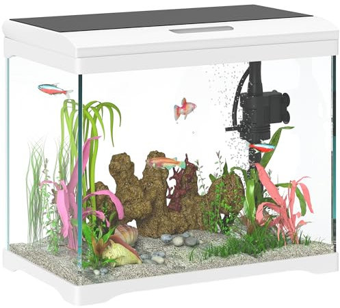 PawHut Aquarium mit LED-Beleuchtung, Filtersystem, 17L Fischtank, Tropenfischaquarium mit Wasserpumpe Weiß