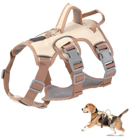 Wisebom Pettorina Cane di Taglia Piccola Media, Traspirante, Regolabile, Comodo, Pettorina Anti Tiro per Cani con 2 Maniglie pettorina Antifuga Cane per Corsa y Passeggiate (Beige, M)