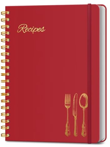 LuBudingJoy tom receptbok att skriva i dina egna recept. Sprial inbunden tom kokbok, receptjournalhållare 130 recept (röd)