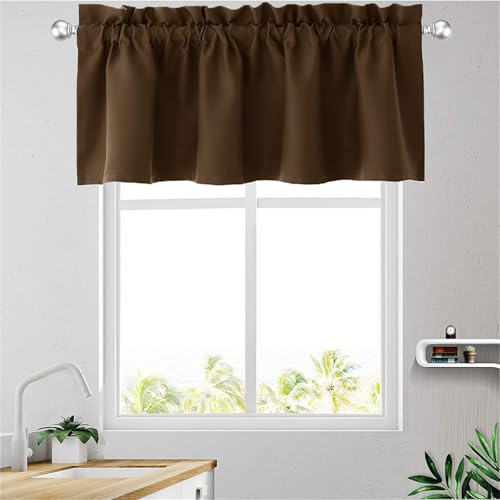 Odot 1pcs Tenda Corta per Finestra Cucina, Tende da Bistrot Cucina Mantovane Corte per Decorazione Interni Finestre Piccole Soggiorno Camera da Letto Camper Bagno (Marrone scuro,W175xH45cm)