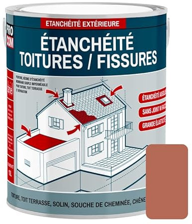 PRO COM Peinture, résine d'étanchéité toiture, réparation tuiles, fissures, anti-fuites, décore, protège, plusieurs coloris 2.5 litres