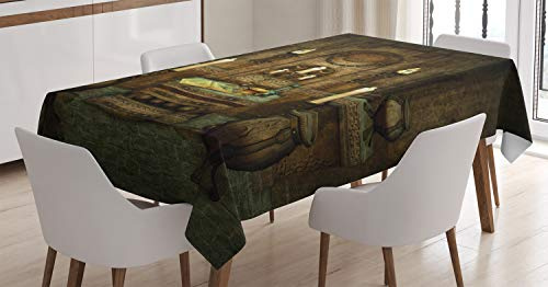 ABAKUHAUS Gotico Tovaglia, Altare Pentagramma Candele, Rettangolare per Sala da Pranzo e Cucina, 140 x 170 cm, Marrone
