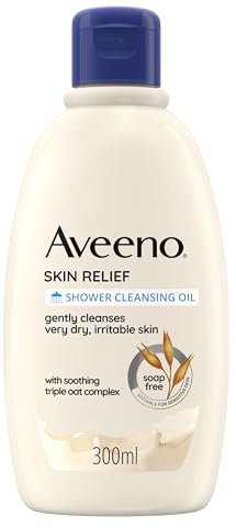 Aveeno Skin Relief Detergente Olio Bagno E Doccia, Olio doccia per pelle secca e pruriginosa, Olio detergente corpo con complesso di Avena Prebiotica, Bagnodoccia ad alta tollerabilità, 300 ml