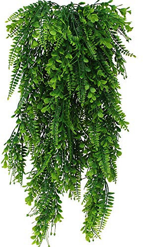 DXLing 2Pcs Lierre Artificielle Plantes Fougère Fausse Plante Boston Feuille Fausses Artificielles Plastique Vigne Suspendue Faux pour Intérieur Extérieur Jardin Mariage