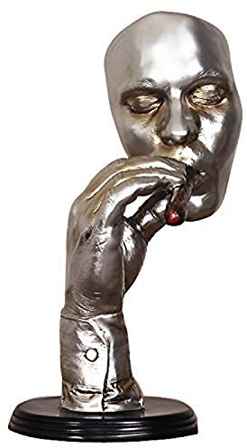 LGYKUMEG Smoking Cigar Creative Face Statue Character Resin Figurine Artwork Decorations,Face Statues Smoking Man Sculpture Male Face Hand Abstract Resin Ornament European Style,Silver