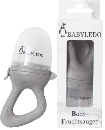 BABYLEDO Ciuccio per frutta e verdura, per bambini, con massaggiagengive (procione, grigio)