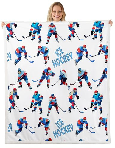 Erosebridal Ice Hockey Plush Bed Blanket Throw 50X60 Sports Games Throw Blanket for Kids Boys Bed Sofa Couch,Cartoon Puck Hockey Players Sherpa Blanket Warm Soft Cozy Fleece Flanket