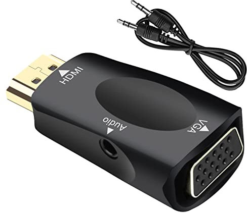 HDMI to VGA Adapter, Seminer Male Female with 3.5 mm Audio Jack Cable Compatible Monitor/Laptop/Computer/PC/Projector/HDTV/Chromebook/Xbox and More (Black), HDMIMale-VGA Female