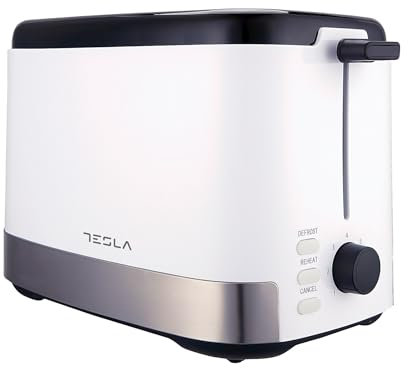 Tesla Tostadora TS300BWX, 800W, Funciones de Recalentar y Descongelar, 7 Velocidades, 2 Rebanadas, Blanco