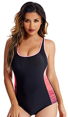 SUGSHYN Kvinnors Baddräkter Hela Tryck upp Vadderad Racerback Body Kostym Hela Havet Curvy Sportig Hela Pool Klänning Sommar Strand Beachwear Swimsuit Ett stycke, Röd, L