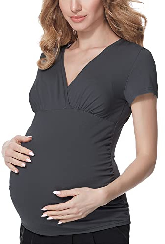 Bellivalini Chemise de Nuit Grossesse Allaitement Maternité Femme BLV50-123(Dunkelgrau, XL)