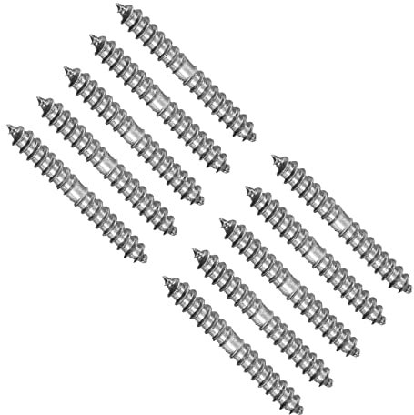 TERF® 5mm X 50mm Wood to Wood Screw Dowels 5mm X 50mm Hanger Double Ended Self-Tapping Thread Dowel Screws For Woodworking Connector Joining Furniture Legs - Pack of 10