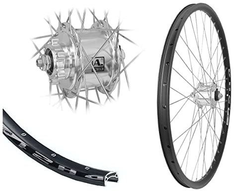 Bärwinkels 26/27,5/28 Zoll DH21 Hohlkammerfelge Disc schwarz Nabendynamo 3 in 1 für 6-Loch Bremsscheibe zum Wählen (27,5 Zoll/Silber)